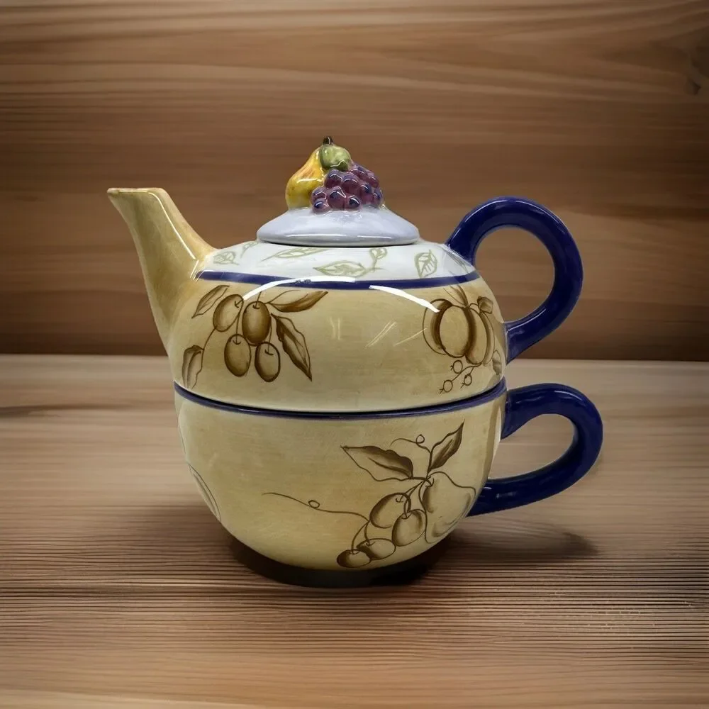Vtg Hand Painted Zrike Stacked Tea Pot‎ - Fruit - Grapes